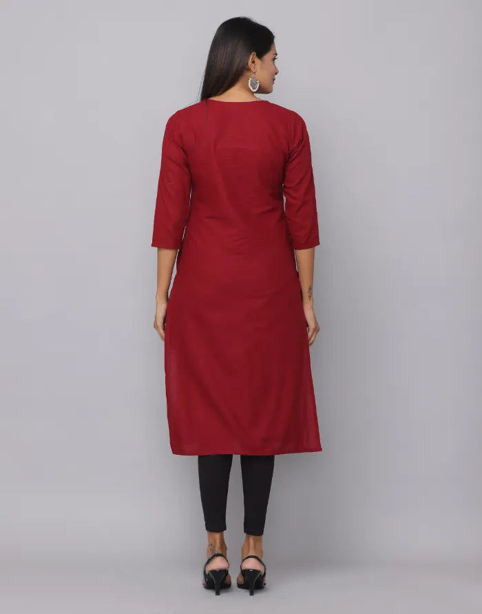 Round Neck Front Yoke Patch Kurta With 3/4 Sleeve