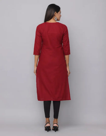 Round Neck Front Yoke Patch Kurta With 3/4 Sleeve