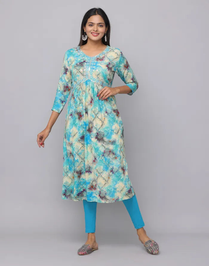 Aliya Design V Neck Embroidery Patch 3/4th Sleeve Kurta