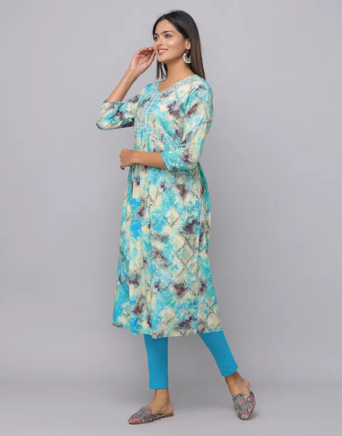 Aliya Design V Neck Embroidery Patch 3/4th Sleeve Kurta