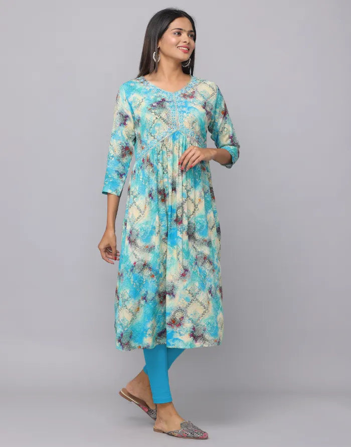 Aliya Design V Neck Embroidery Patch 3/4th Sleeve Kurta