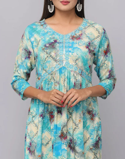 Aliya Design V Neck Embroidery Patch 3/4th Sleeve Kurta