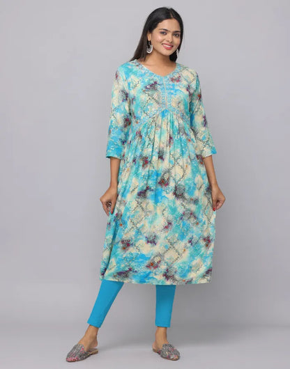 Aliya Design V Neck Embroidery Patch 3/4th Sleeve Kurta