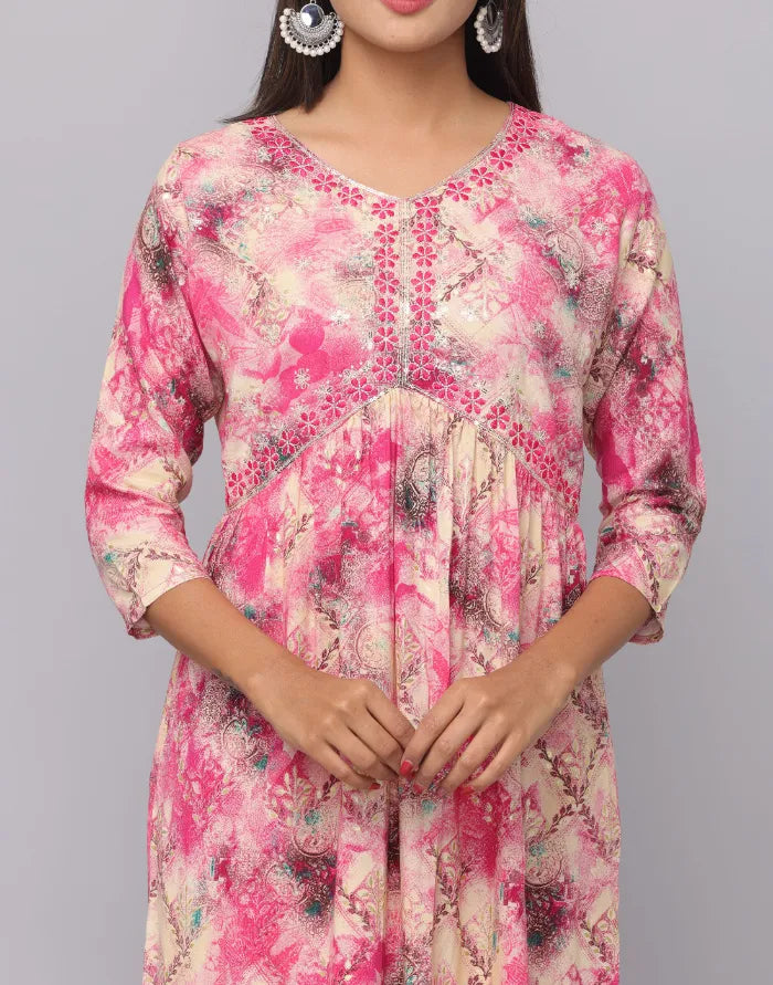 Aliya Design V Neck Embroidery Patch 3/4th Sleeve Kurta