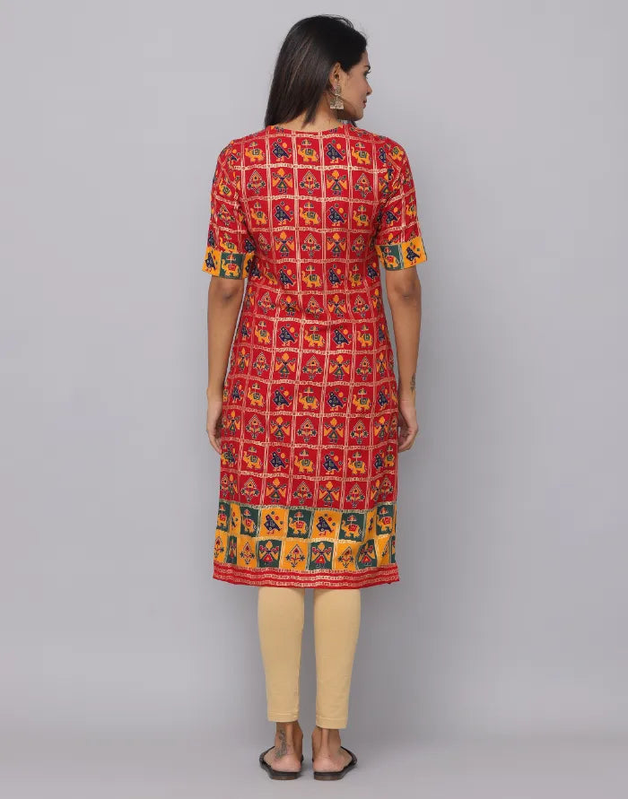 Round Neck Elbow Length Kurta WIth Front Patch with Button