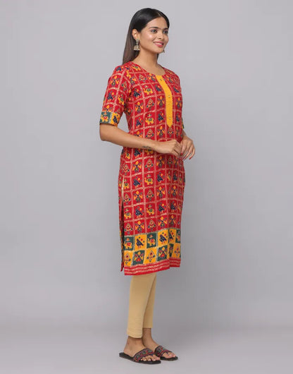 Round Neck Elbow Length Kurta WIth Front Patch with Button