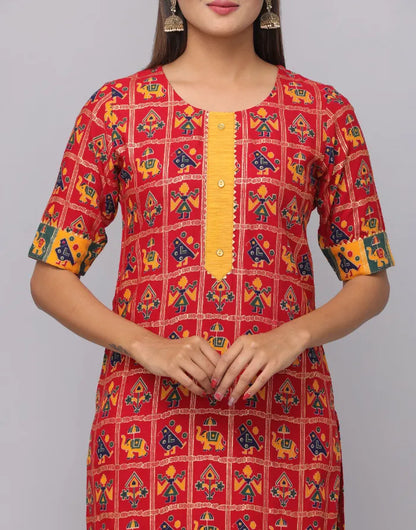 Round Neck Elbow Length Kurta WIth Front Patch with Button