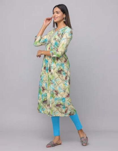 Aliya Design V Neck Embroidery Patch 3/4th Sleeve Kurta