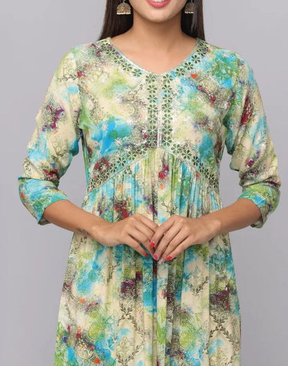 Aliya Design V Neck Embroidery Patch 3/4th Sleeve Kurta