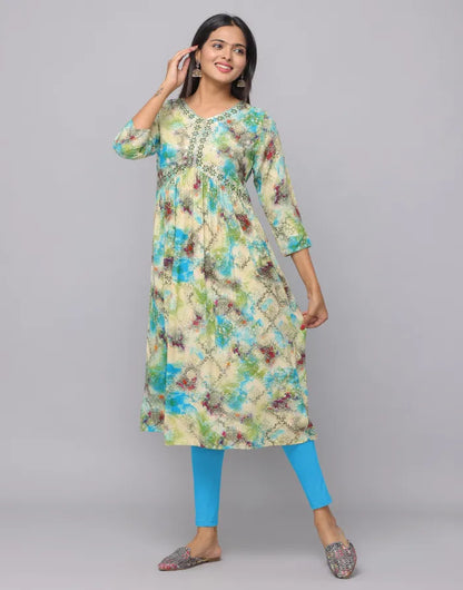 Aliya Design V Neck Embroidery Patch 3/4th Sleeve Kurta