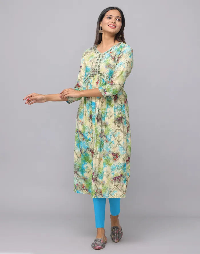 Aliya Design V Neck Embroidery Patch 3/4th Sleeve Kurta