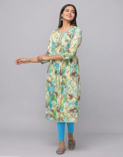 Aliya Design V Neck Embroidery Patch 3/4th Sleeve Kurta