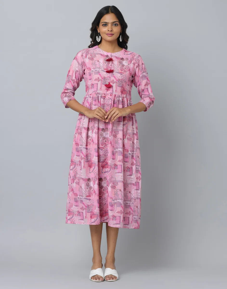 Floral 3/4th Sleeve Casual Dress 