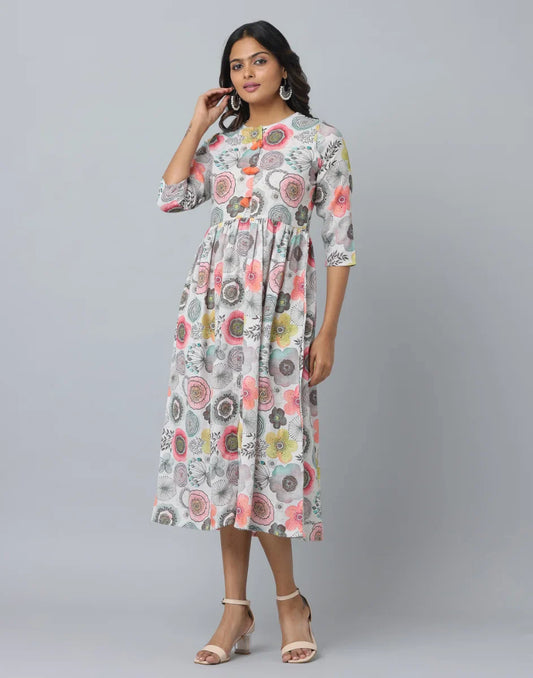 Floral Printed 3/4th Sleeve Casual Dress