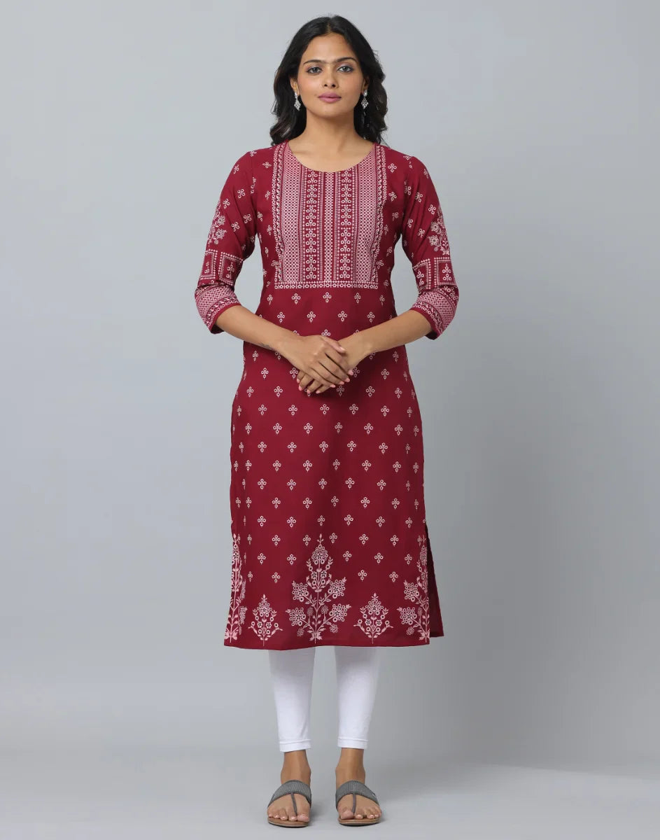 Floral Print Slim Fit Kurta