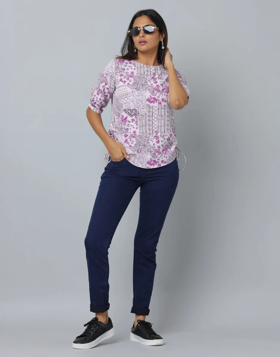 Violet Tie-Up Top with Elbow Sleeves