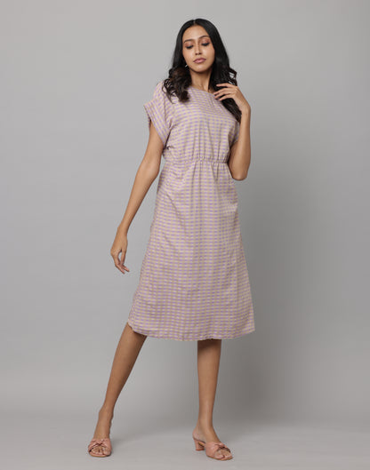 Boat Neck Printed Checks Broad Folded Cap Sleeve Indo Western Dress