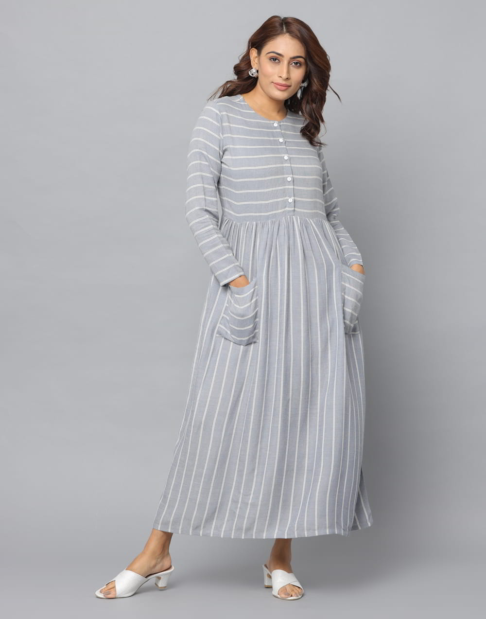 Flared Striped Dress with Pockets - Wholesale