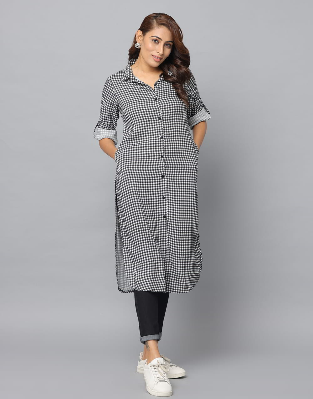 Checks Print Slim Fit Kurta