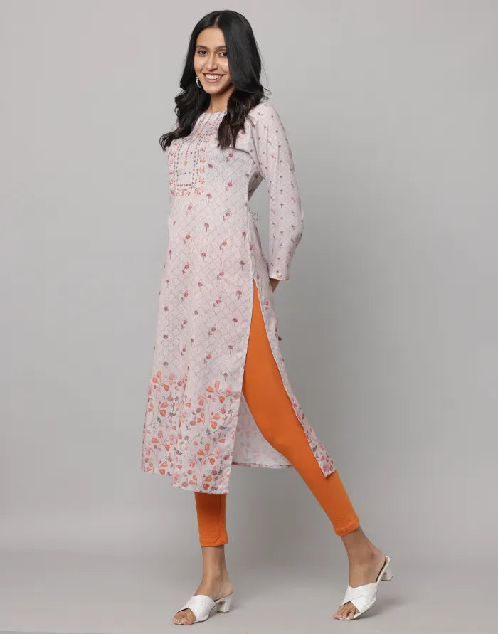 Floral Printed Full Sleeve Straight Cut Kurta