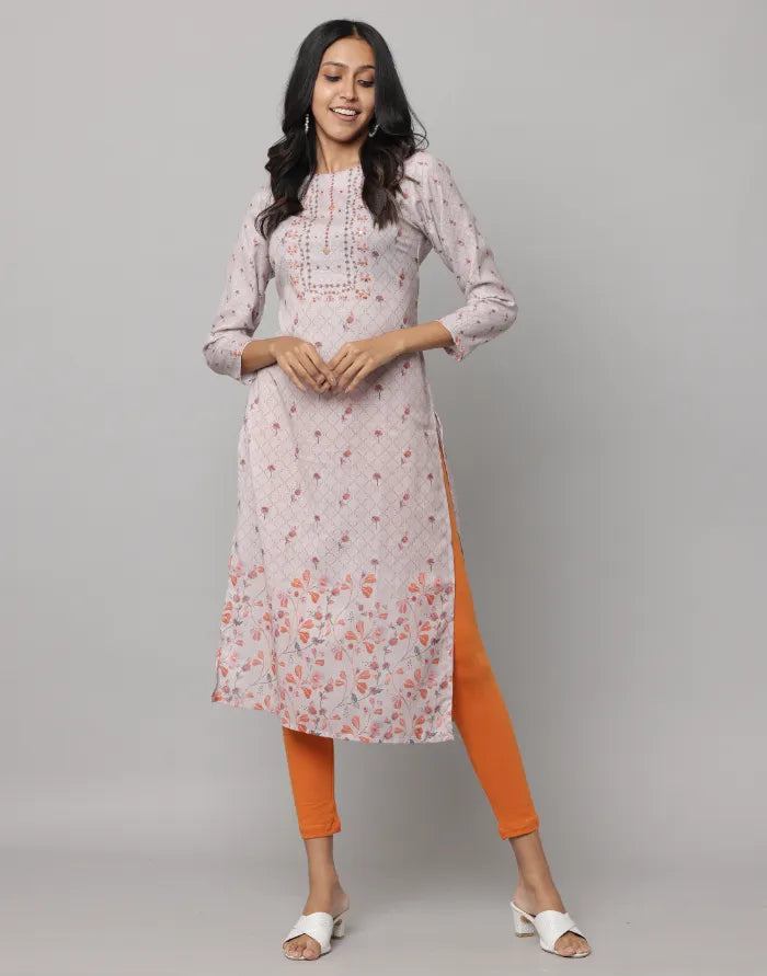 Floral Printed Full Sleeve Straight Cut Kurta