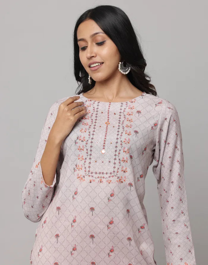 Floral Printed Full Sleeve Straight Cut Kurta