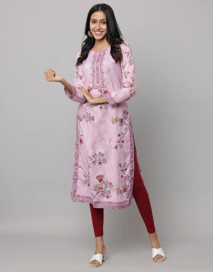 Floral Printed Full Sleeve Straight Cut Kurta