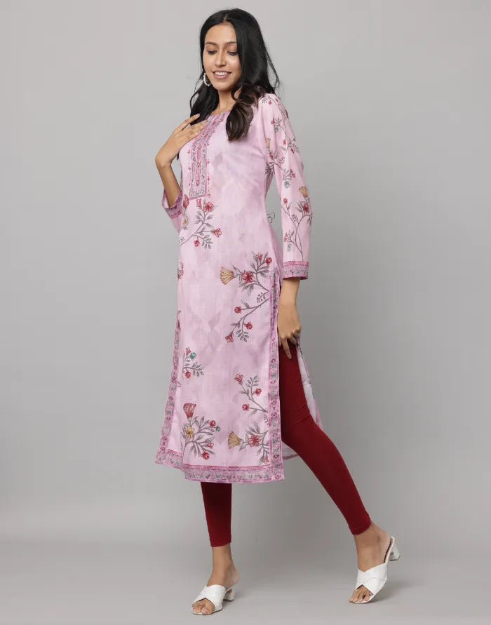 Floral Printed Full Sleeve Straight Cut Kurta