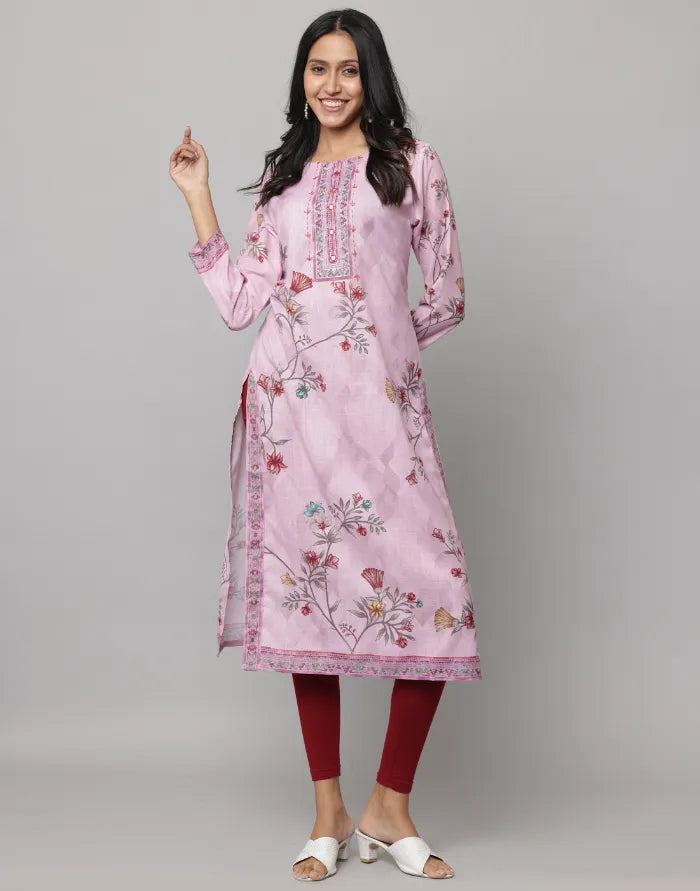 Floral Printed Full Sleeve Straight Cut Kurta