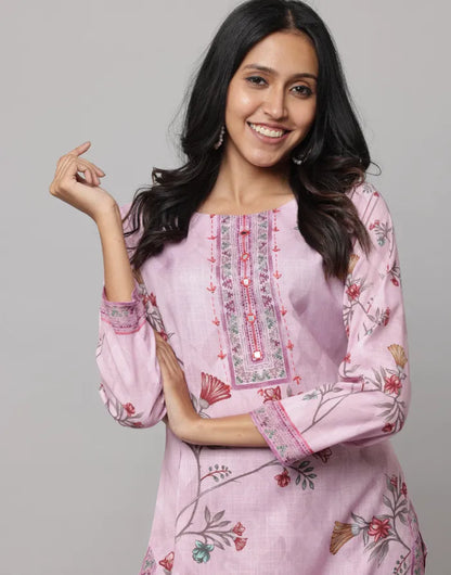 Floral Printed Full Sleeve Straight Cut Kurta