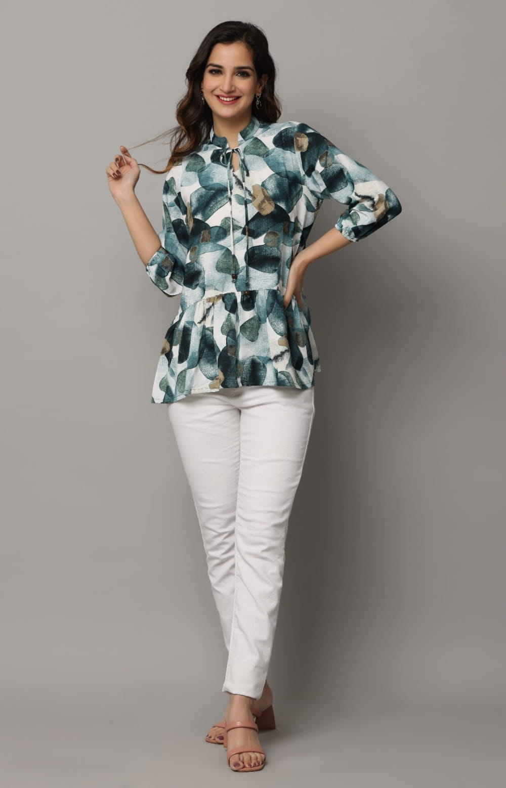 Floral High Neck Rayon Top