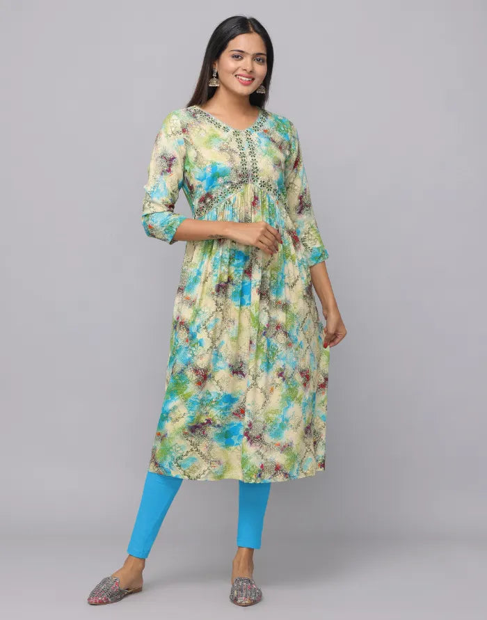 Aliya Design V Neck Embroidery Patch 3/4th Sleeve Kurta