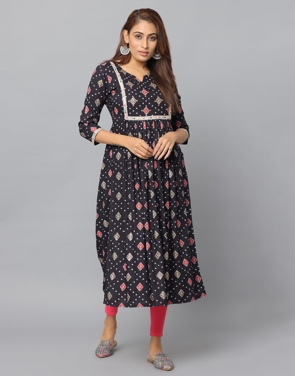 Black Color Slim Fit Printed Floral Kurta