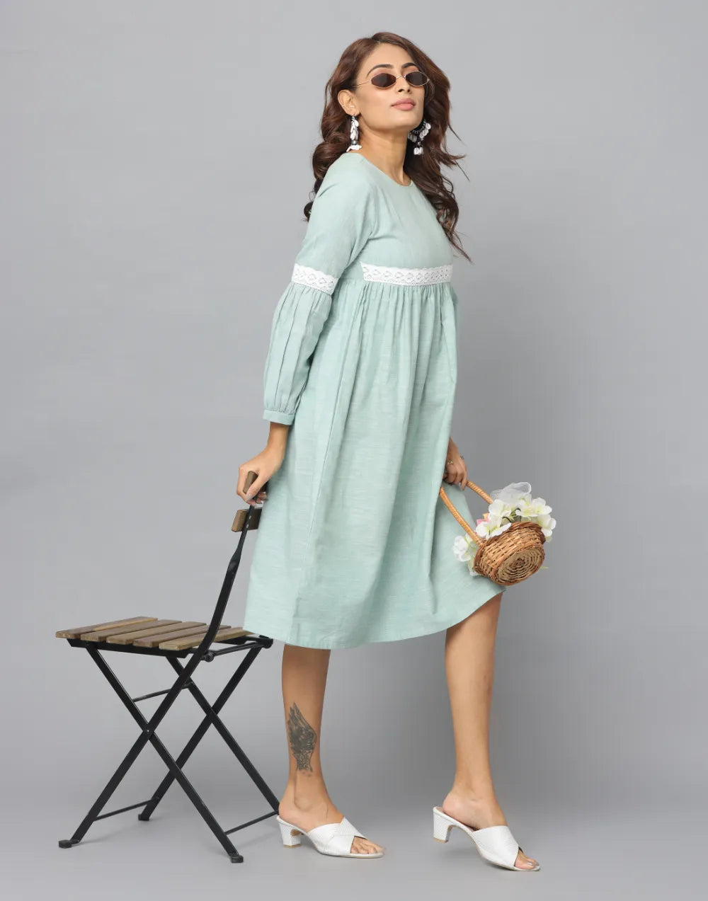 Sky Blue Lace Yoke Frock Dress – Wholesale