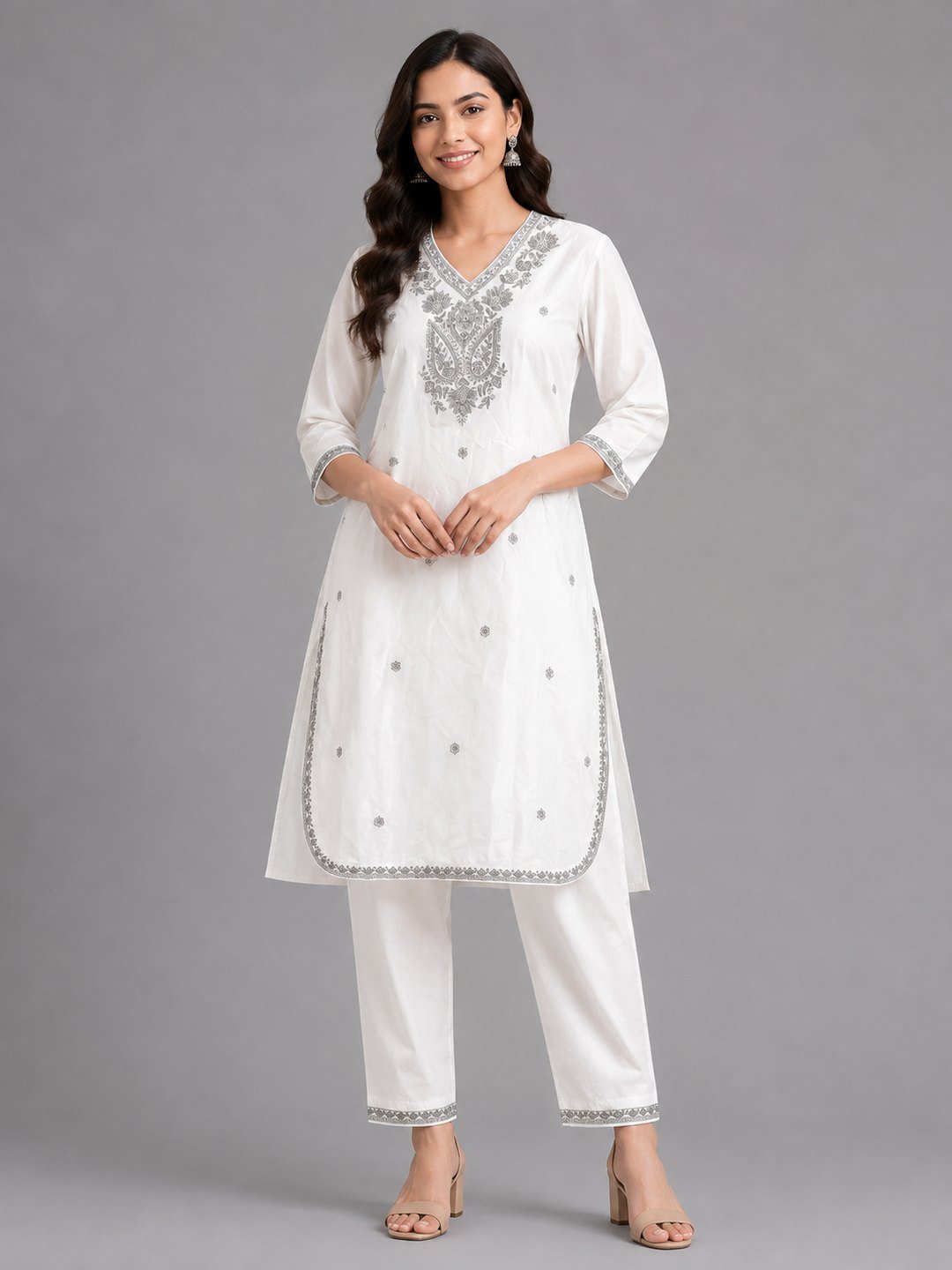 Ivory embroidered kurta and trouser set