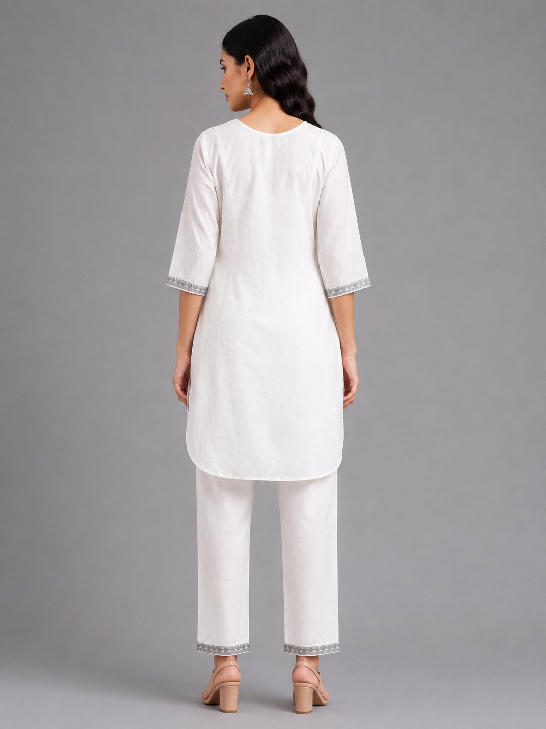 Ivory embroidered kurta set, back view