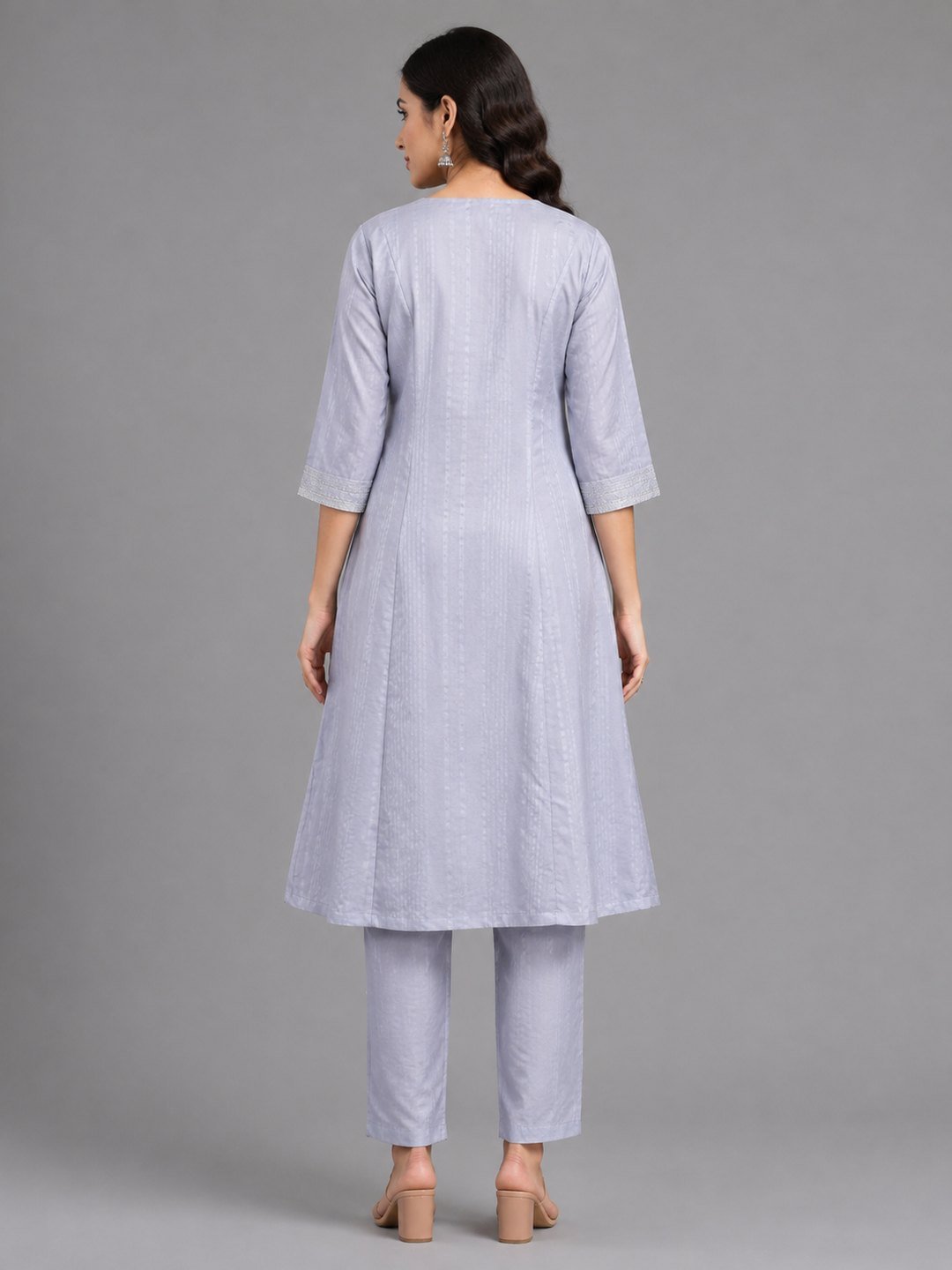 Lavender chanderi kurta set, back