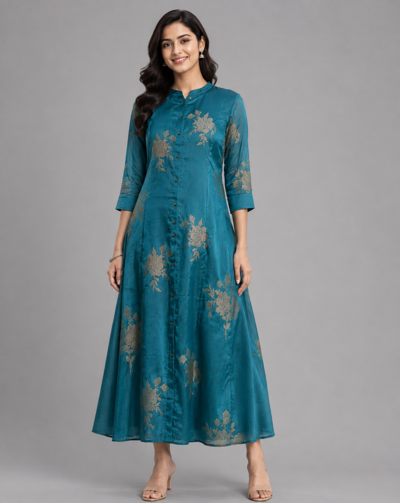 Teal Zari Bloom Gown