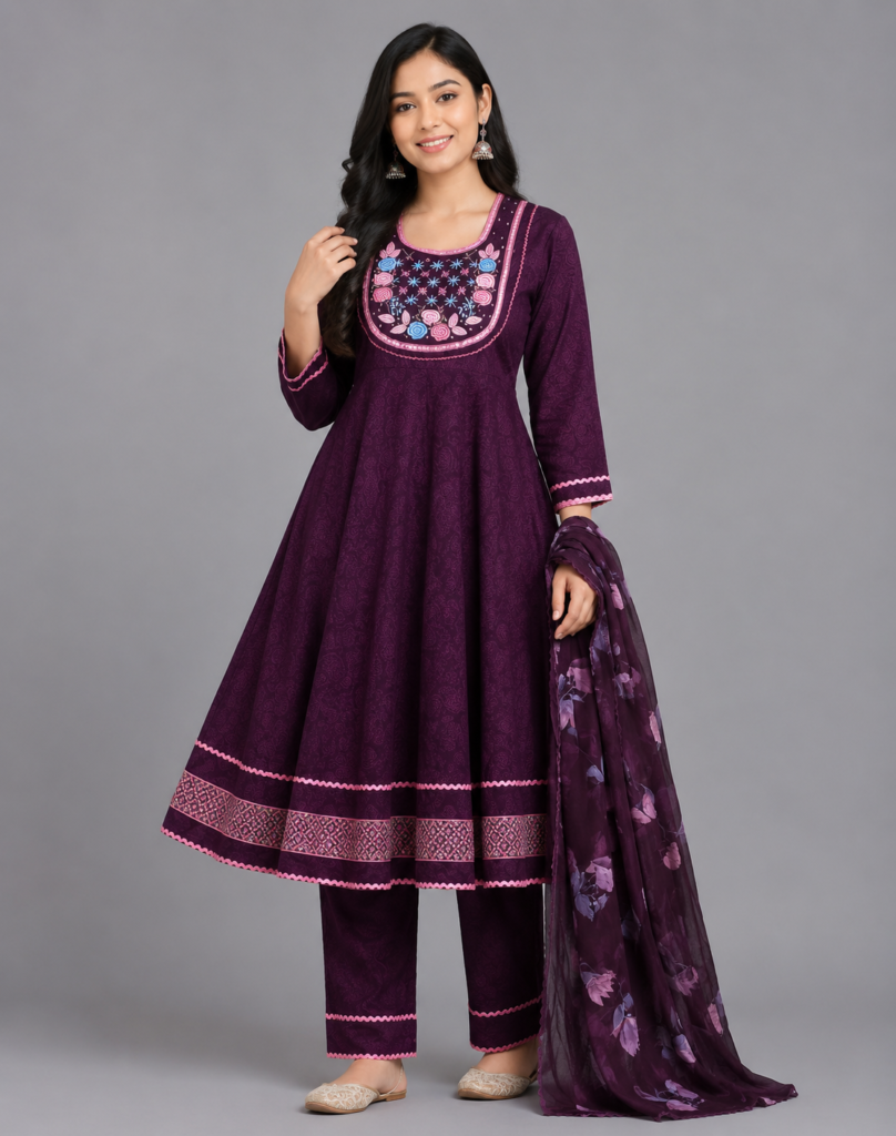 Wine Gulmohar Anarkali Suit