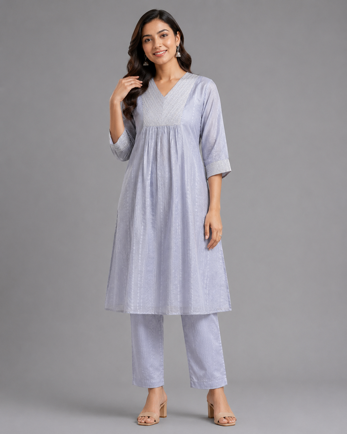 Mist Blue Pleated Kurta Set