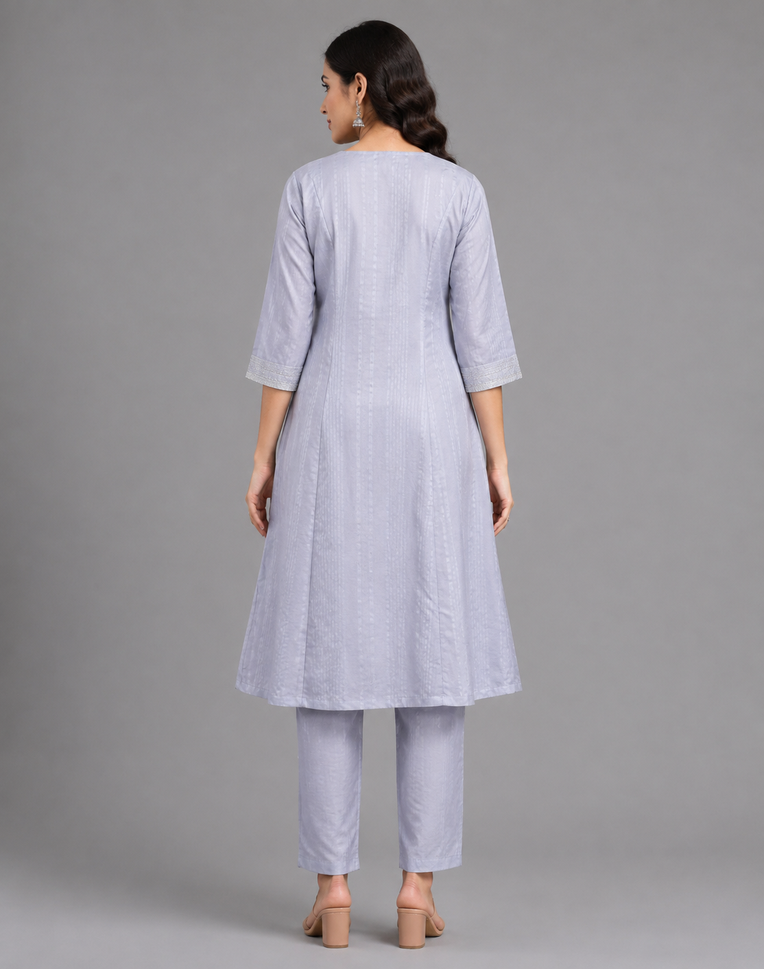 Mist Blue Pleated Kurta Set - Image 2