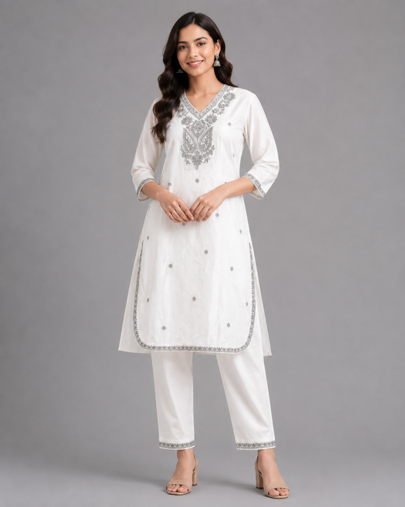 Pearl White Chikankari Set